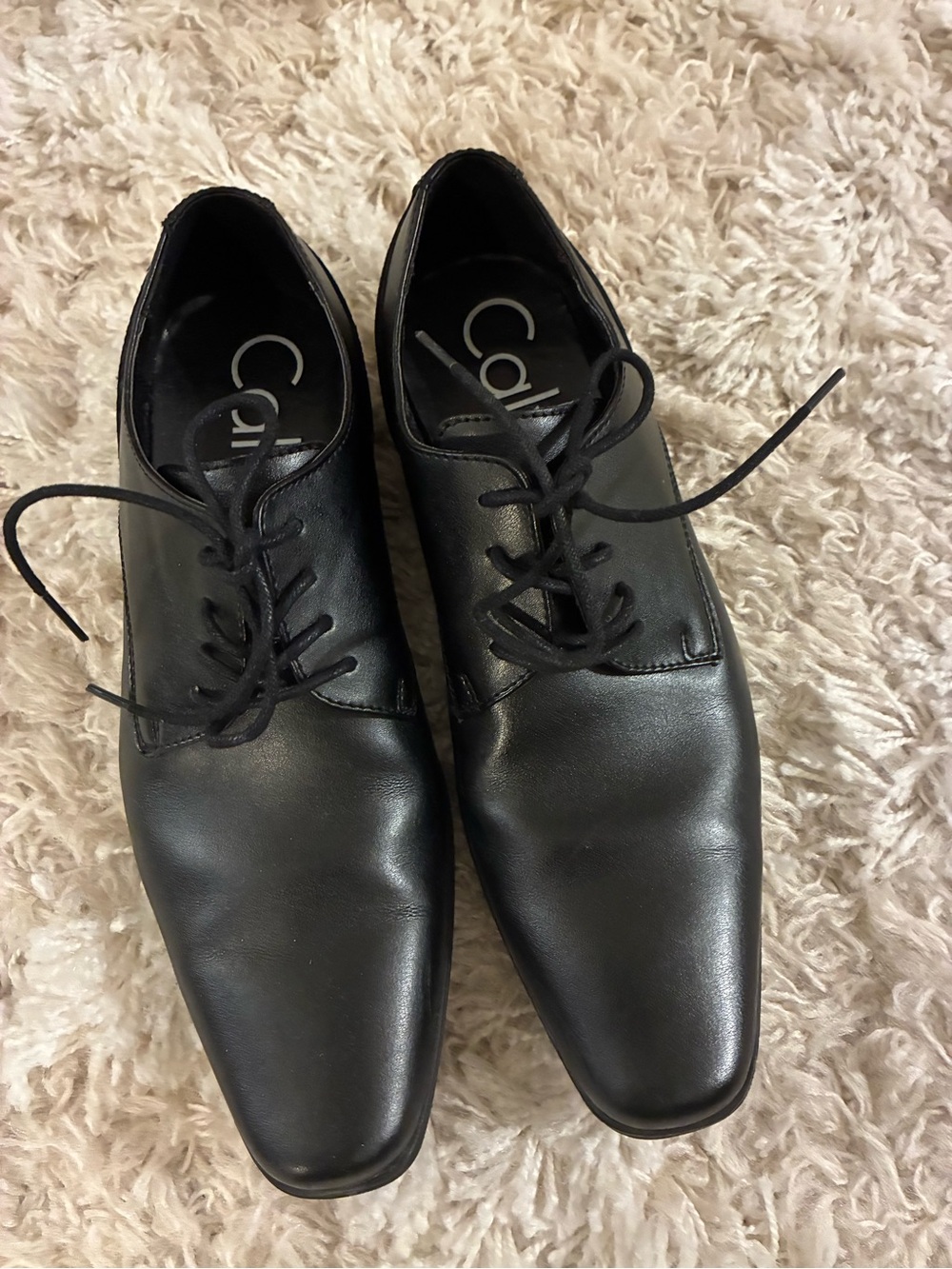 Calvin Klein Black Leather Lace-Up Dress Oxfords